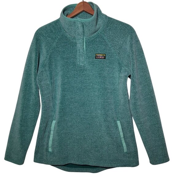 L.L. Bean Jackets & Blazers - LL Bean Fleece Jacket Women S Green Tumbled Sherpa 1/4 Snap Up Gorpcore Outdoors